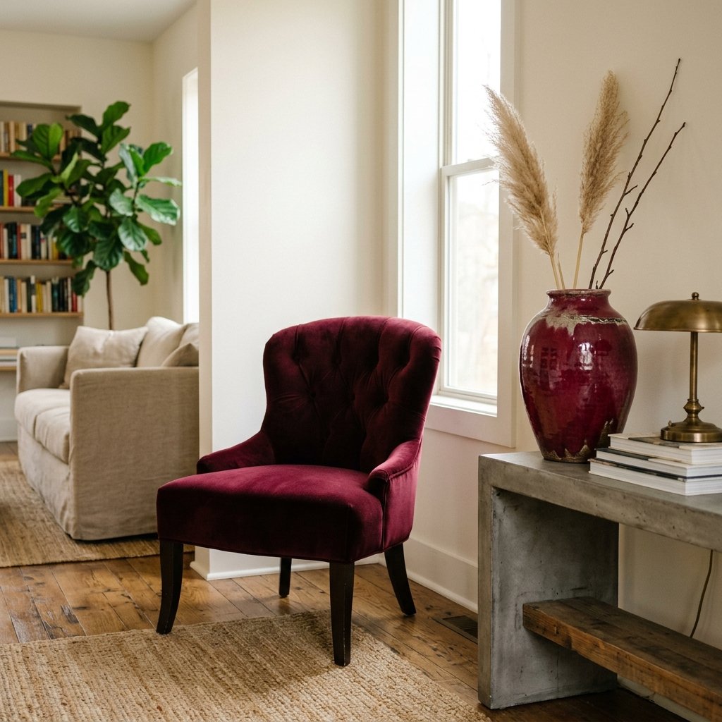 burgundy statement vase fall decor in a small apartment