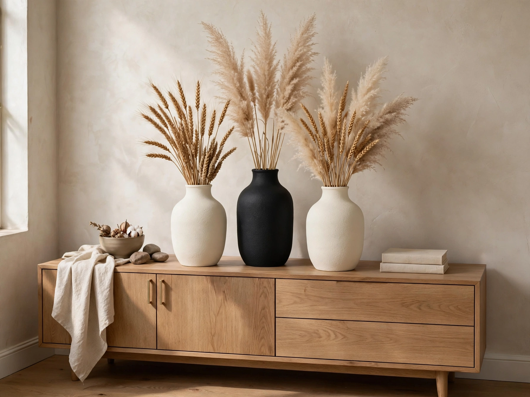 Glass vases spray painted matte black and cream for budget fall decor