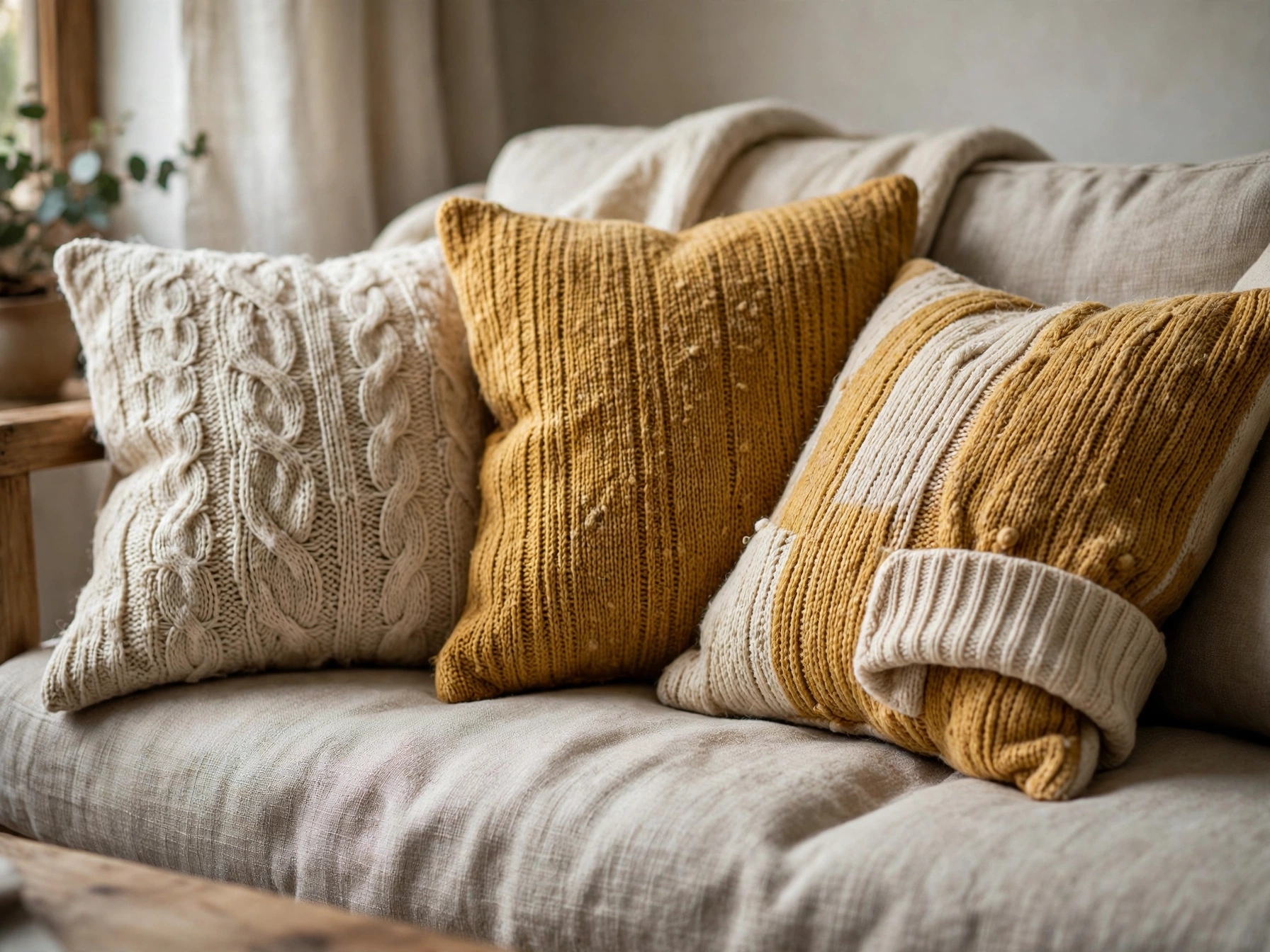 Throw pillow covers made from old knit sweaters