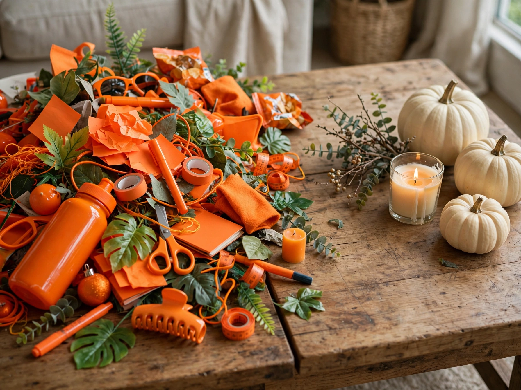 Cluttered versus curated budget fall coffee table decor