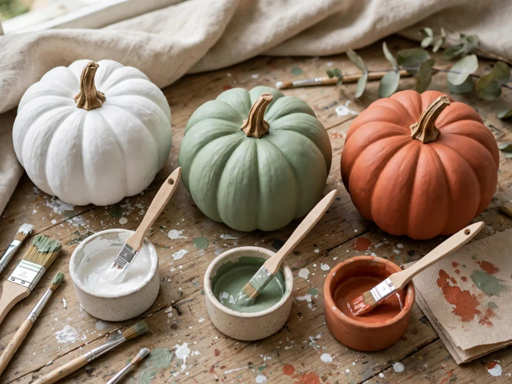 Painted faux pumpkins in neutral colors