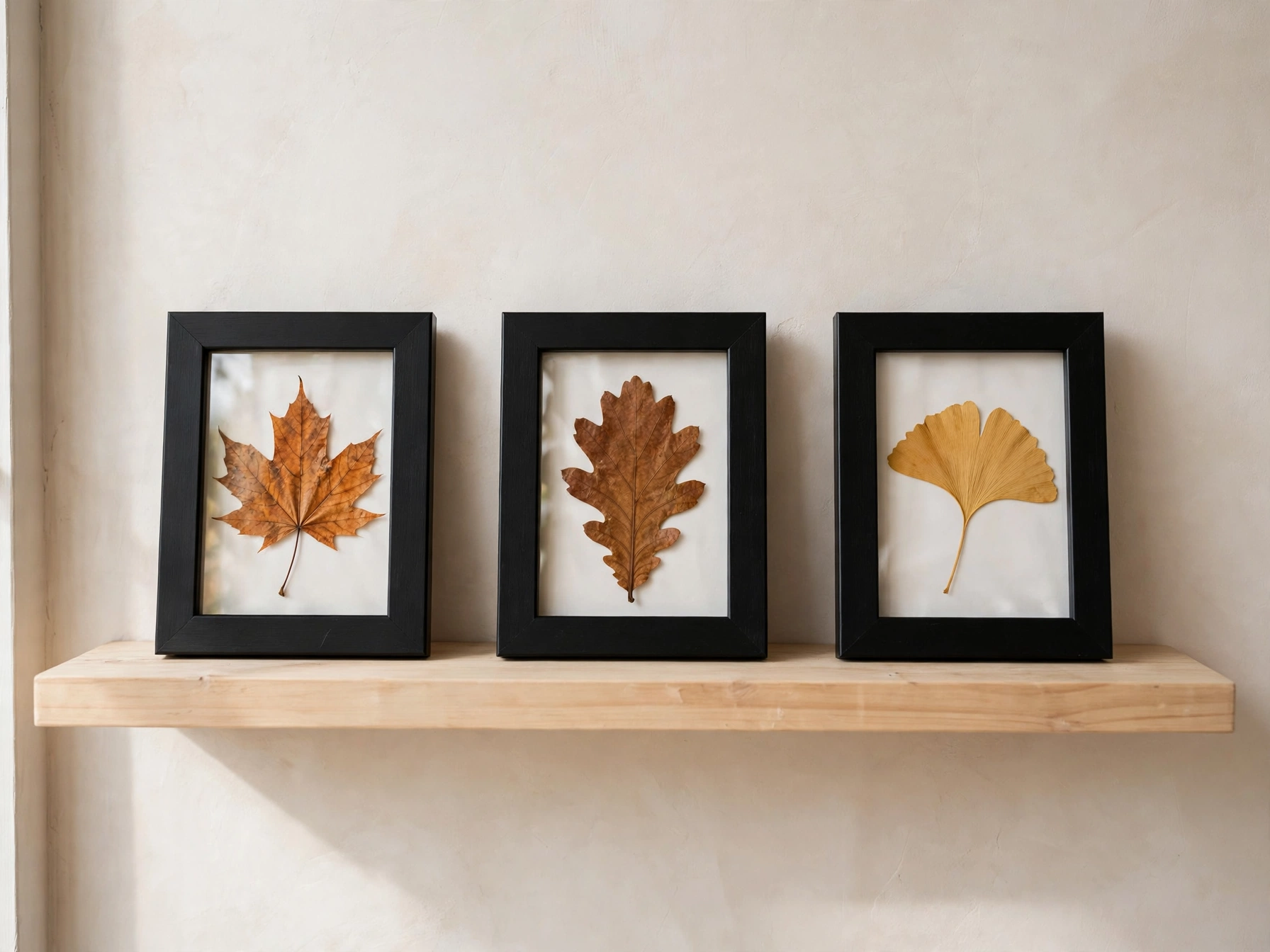 Dollar store frames painted and filled with pressed fall leaves
