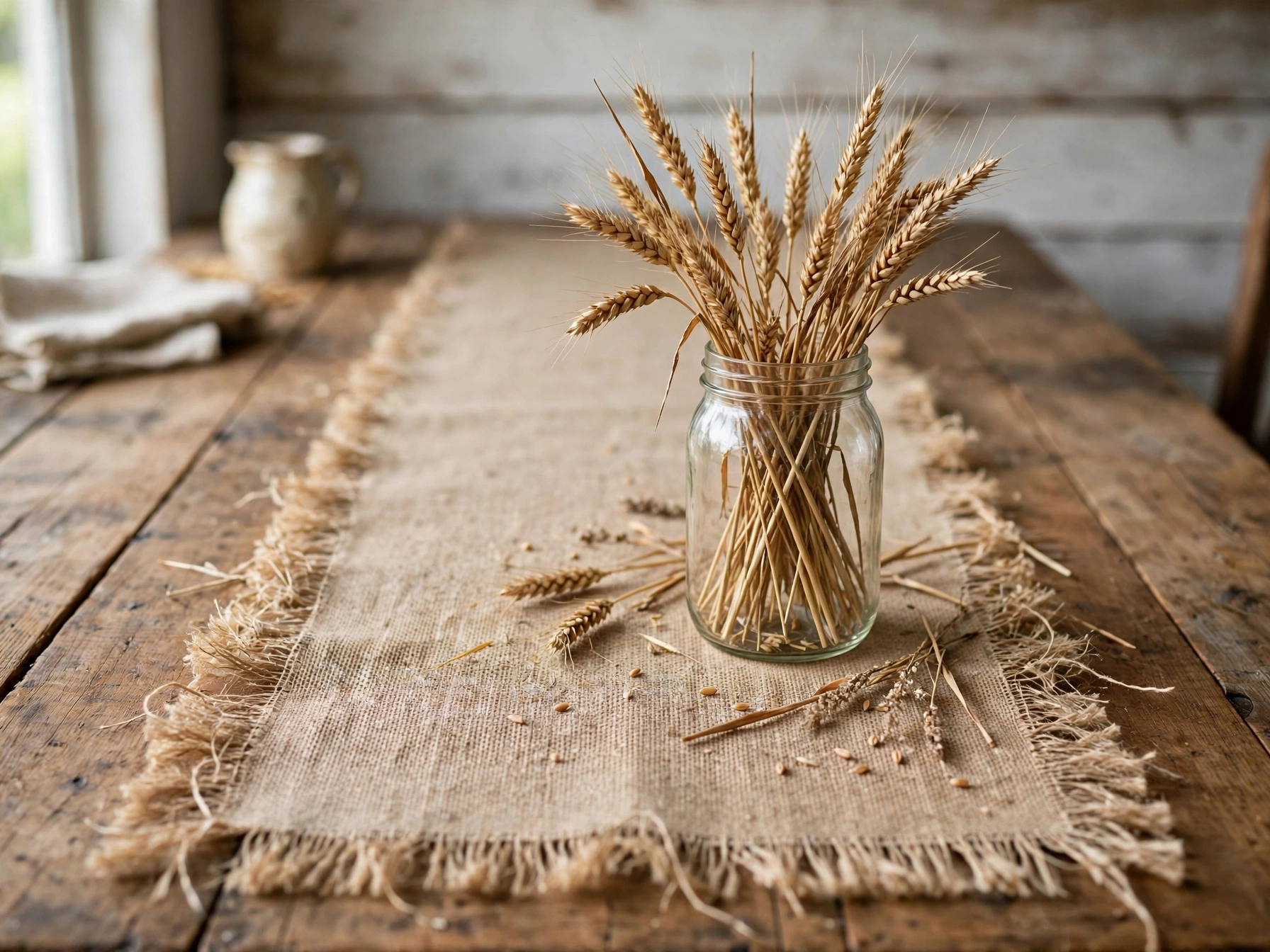 No-sew burlap table runner with frayed edges