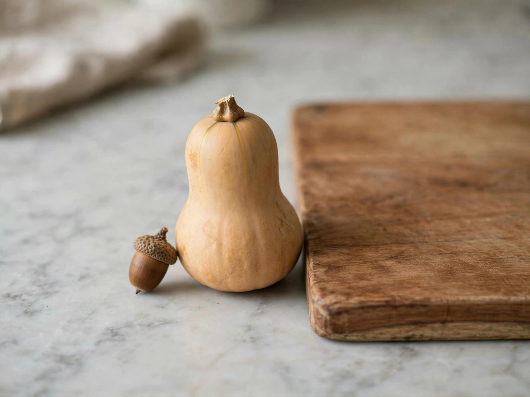 Small squash grouped on a kitchen counter
