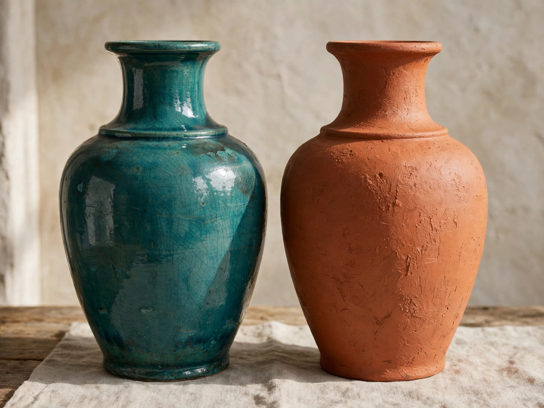 Thrifted vase repainted in textured terracotta