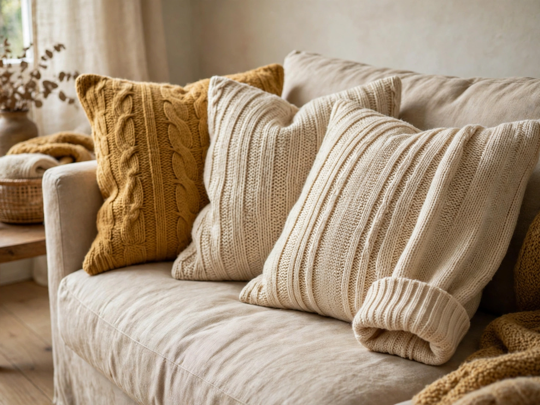 Pillow covers made from old knit sweaters