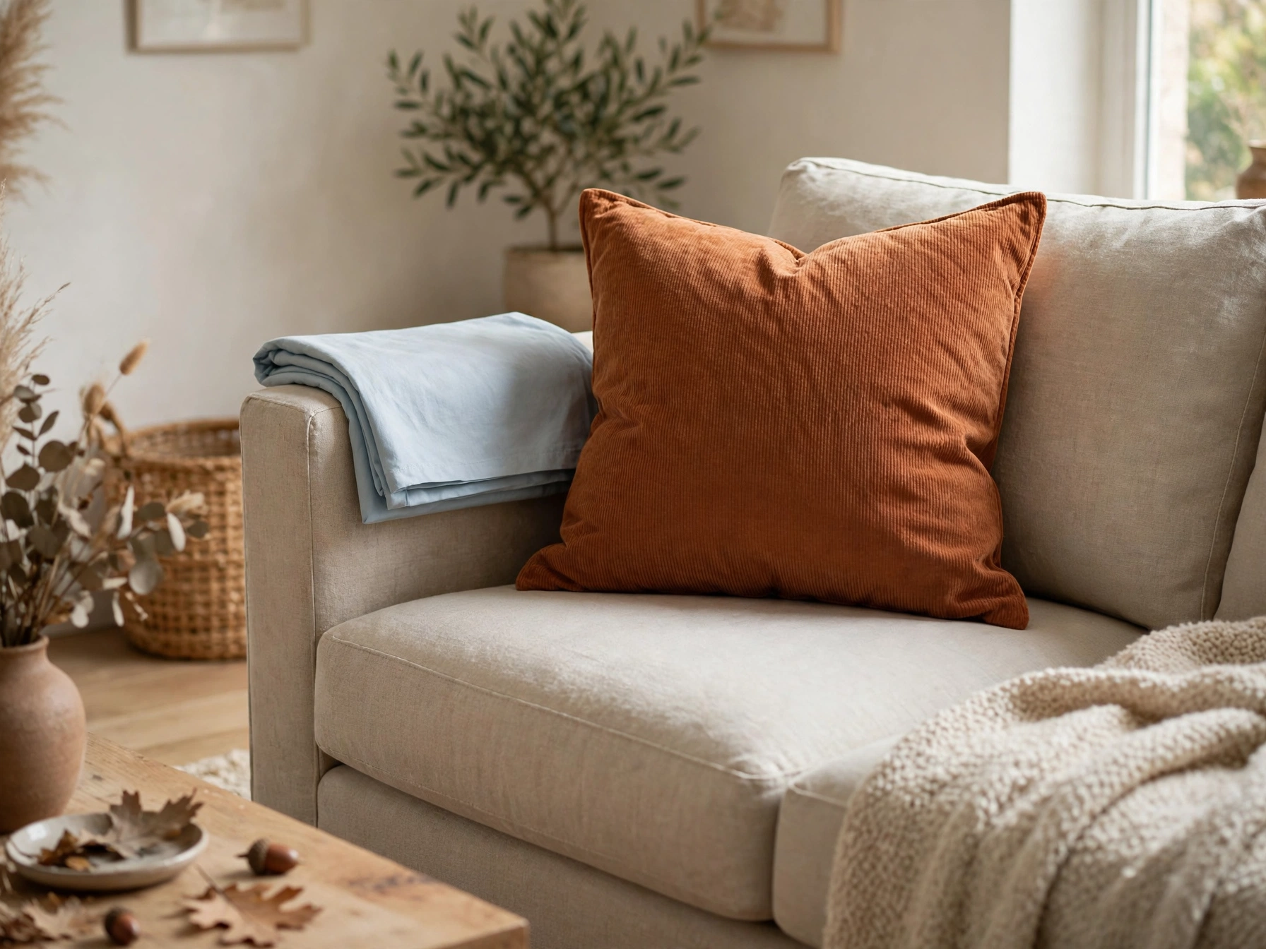 Swapping summer pillow covers for fall ones