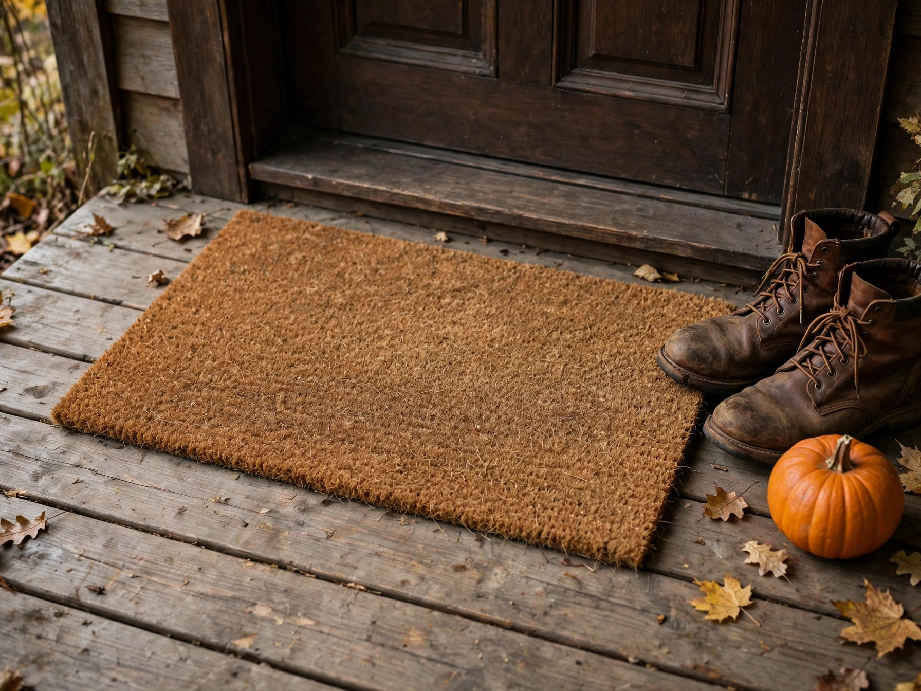 Fall coir doormat at a front door