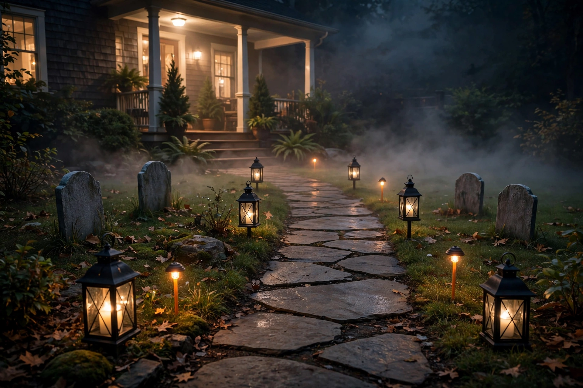 outdoor halloween pathway lights and lanterns