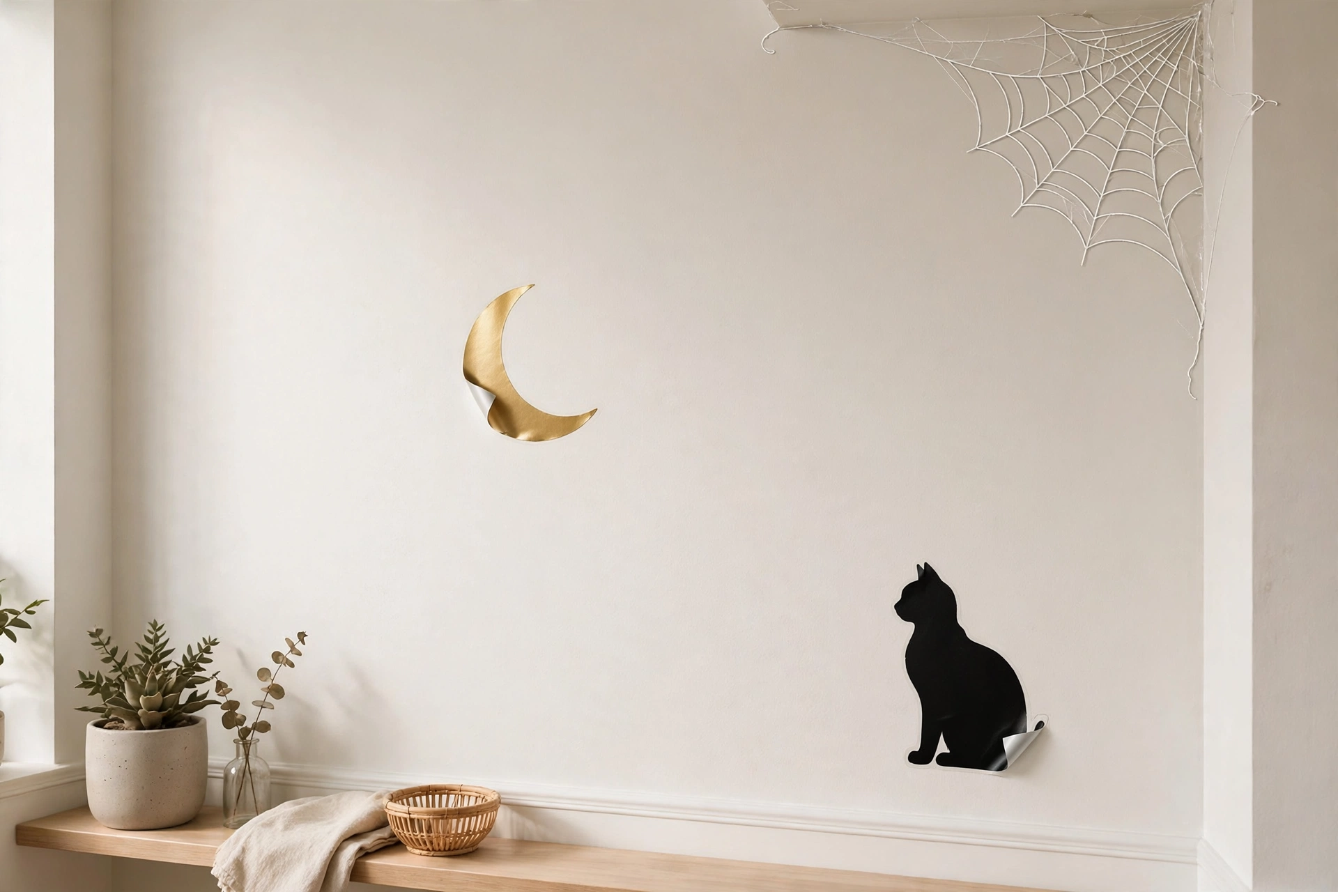 removable Halloween wall decals with moon and black cat for renters