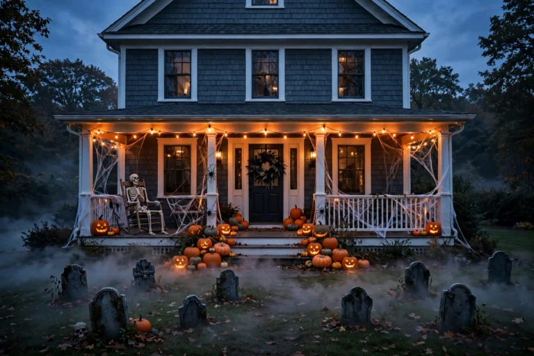 best halloween decorations ideas for 2026 on a front porch at dusk