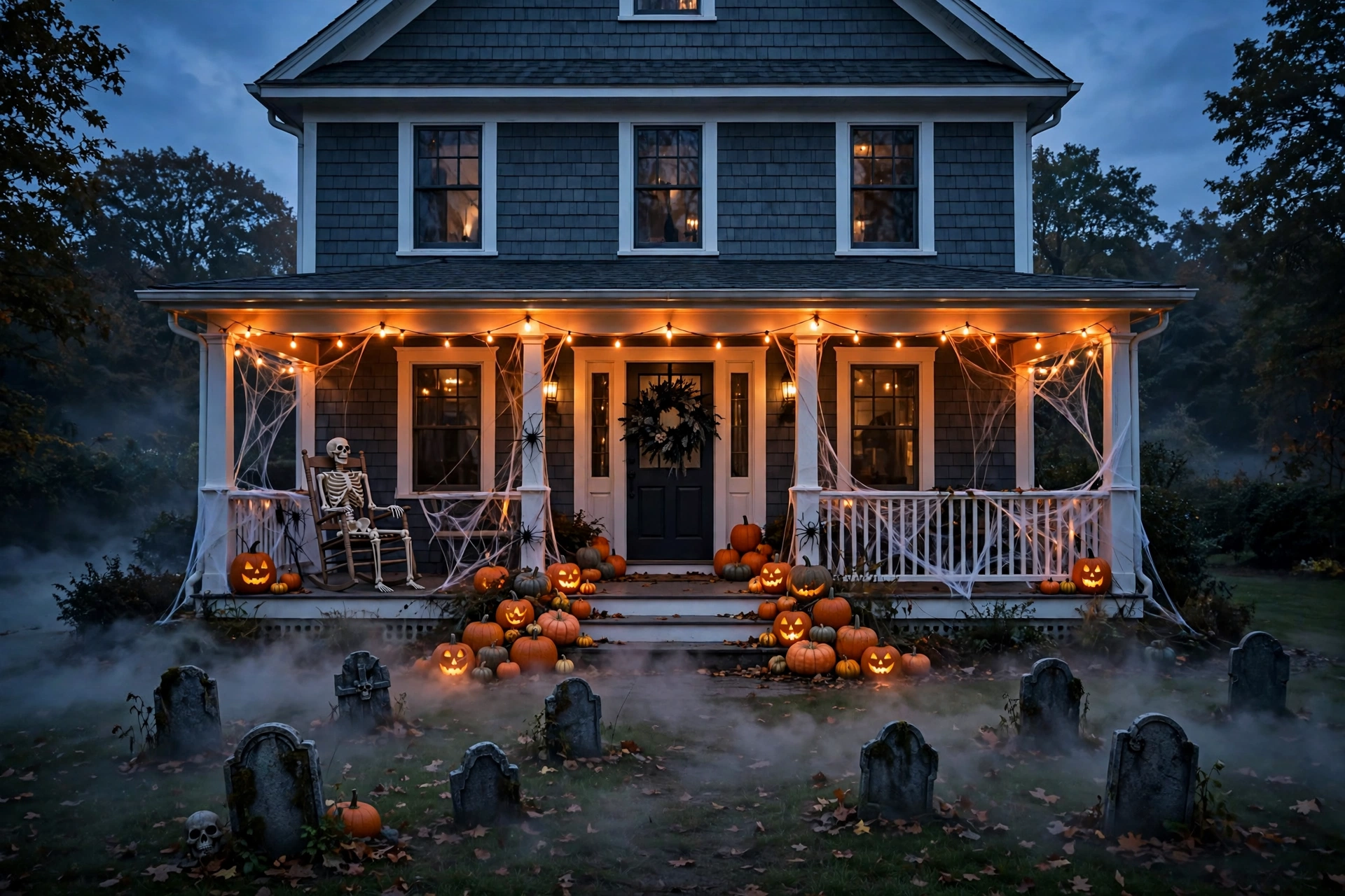 best halloween decorations ideas for 2026 on a front porch at dusk