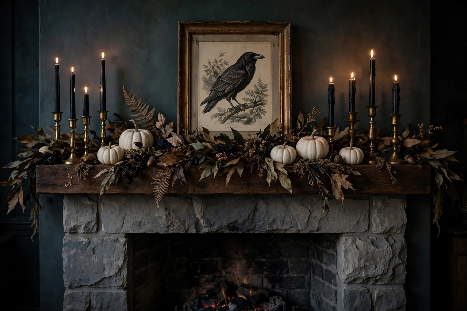 halloween mantel decorations ideas with black candles