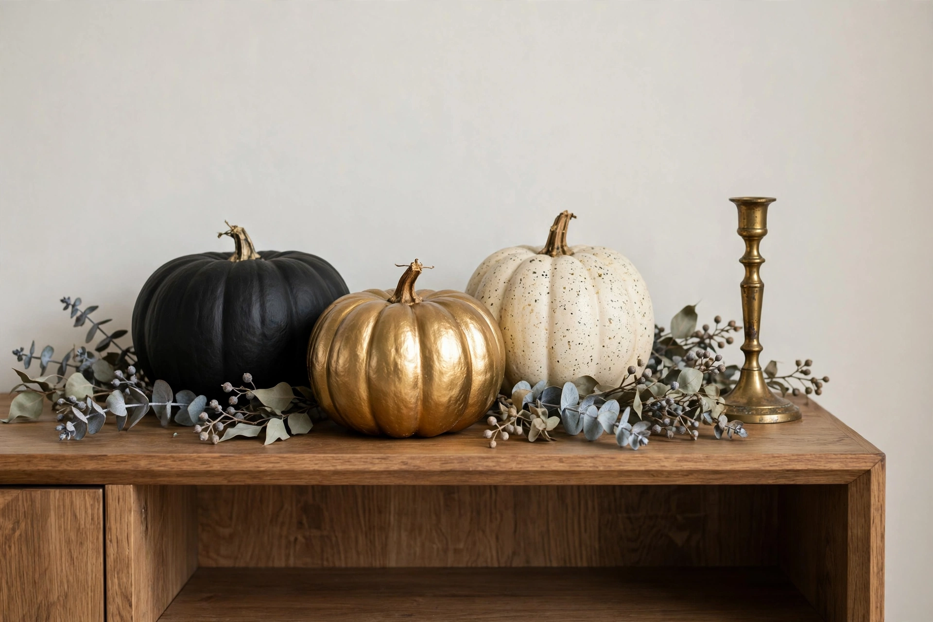 unique halloween decorations painted pumpkins in black and gold