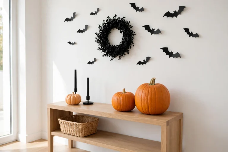 quick halloween decorations on a simple console table