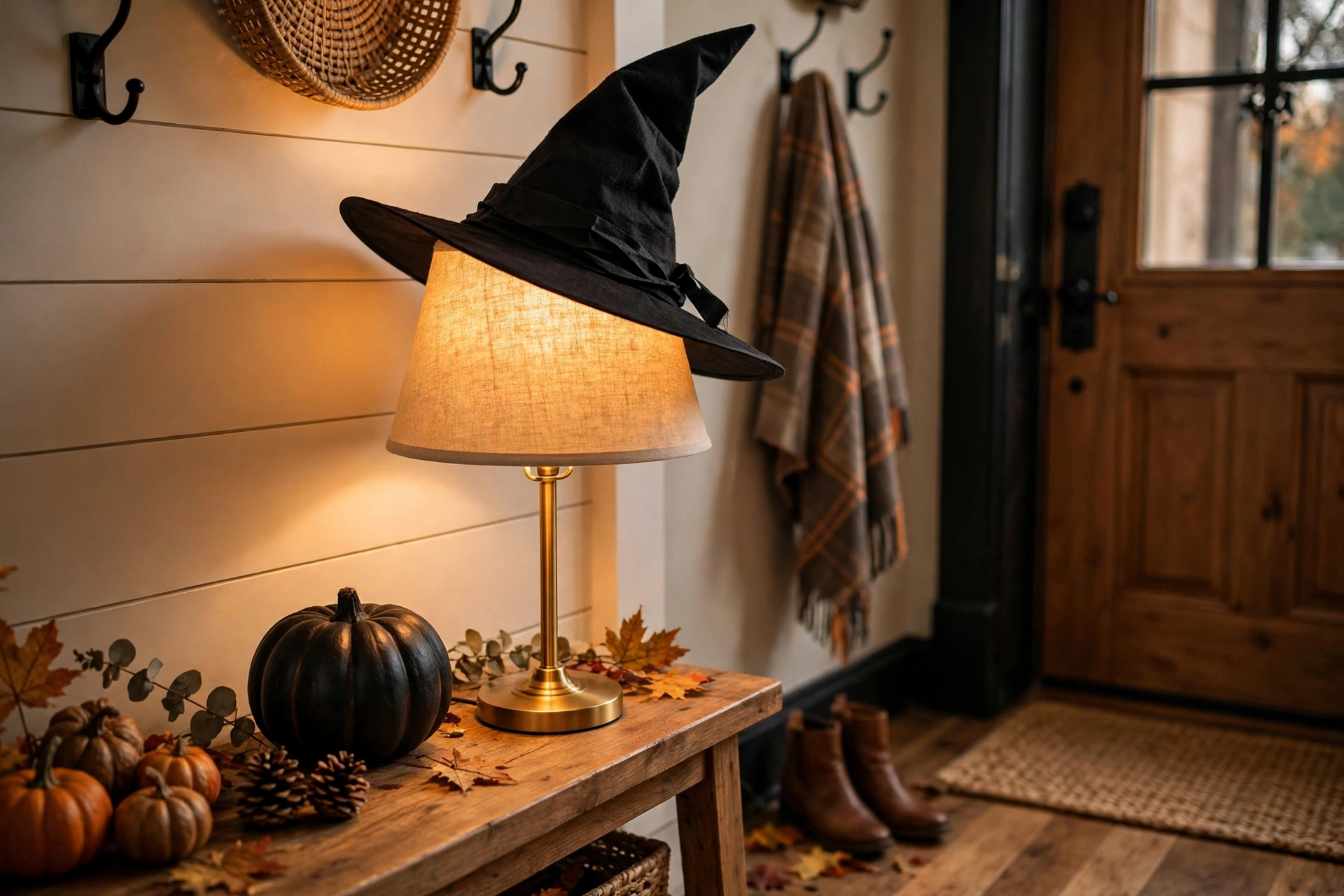 witch hat on a table lamp easy halloween decorations