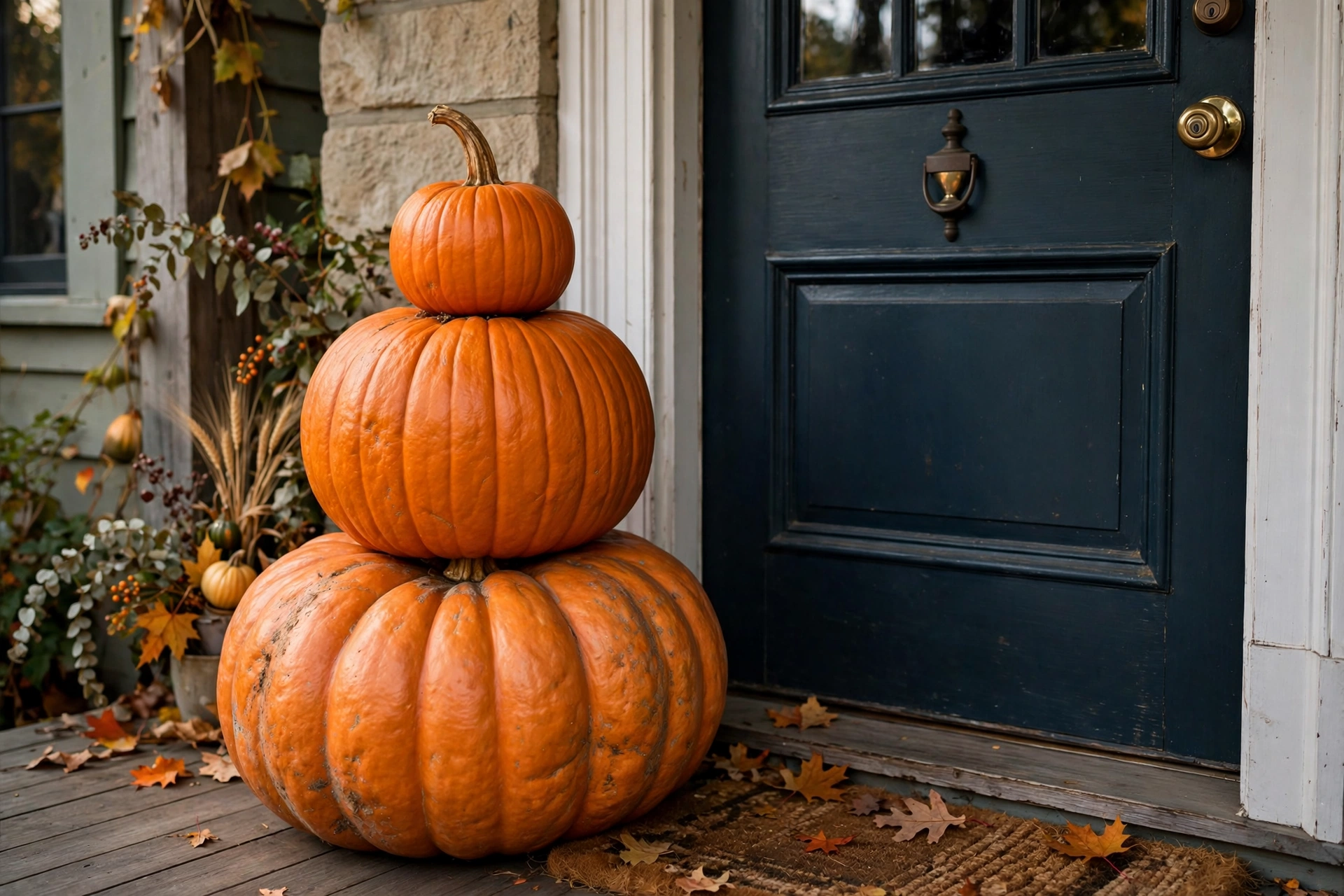 pumpkin stack by the front door quick halloween decorations