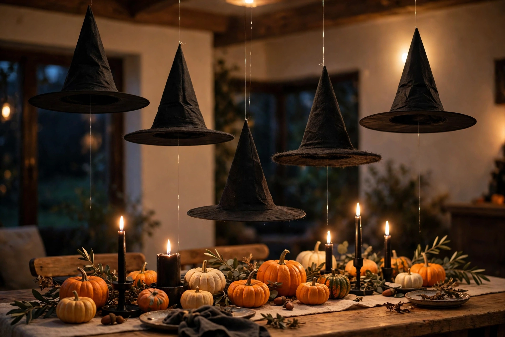 floating witch hats easy halloween decorations