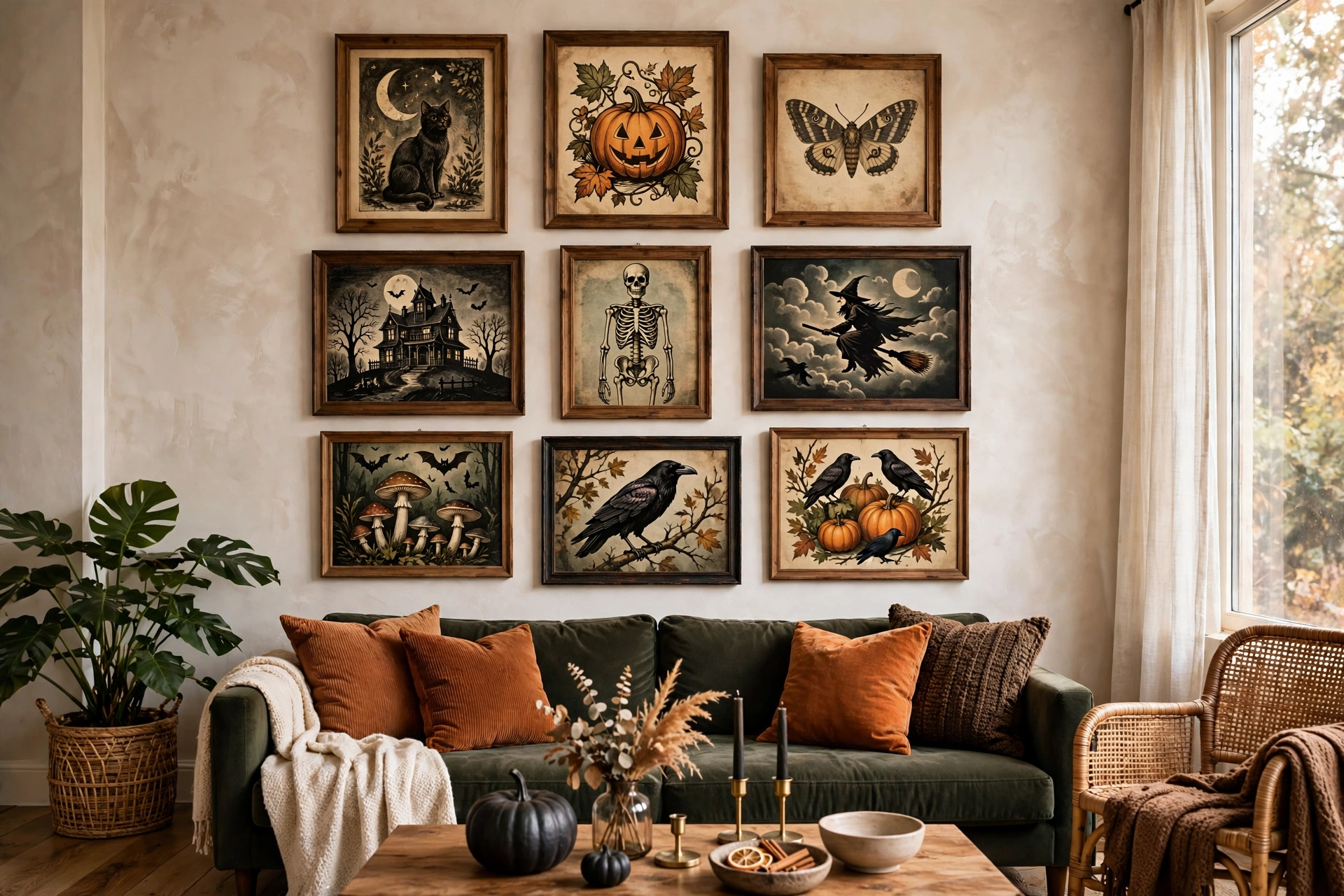 spooky gallery swap with vintage Halloween prints in frames
