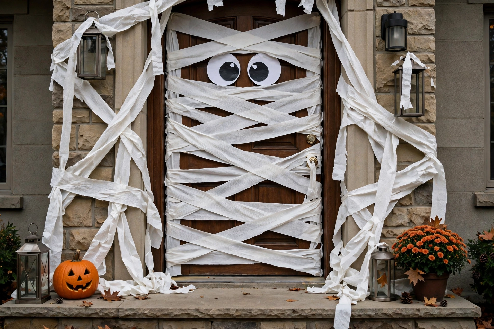 front door mummy wrap quick halloween decorations