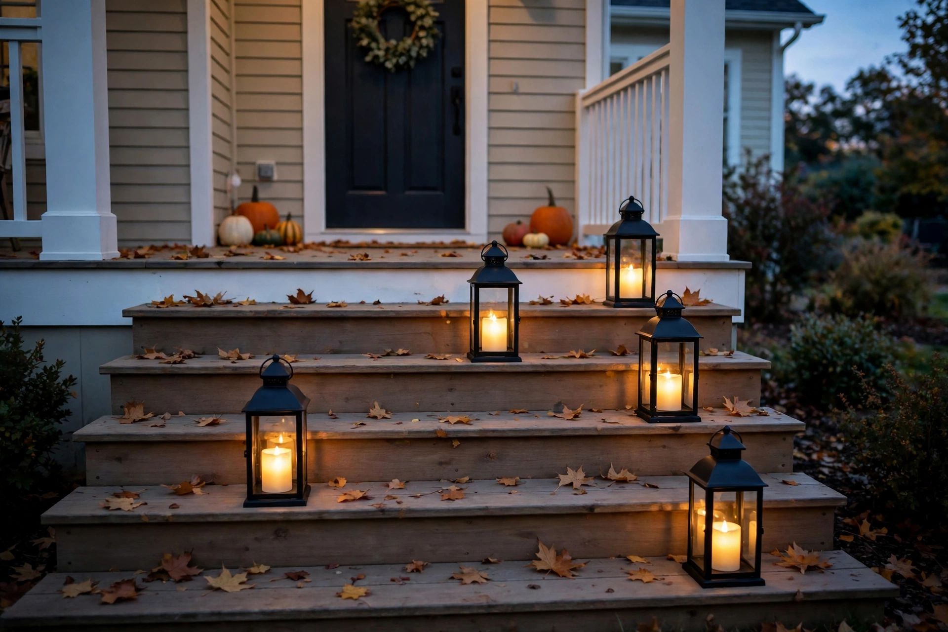 lantern lined steps simple outdoor halloween decorations