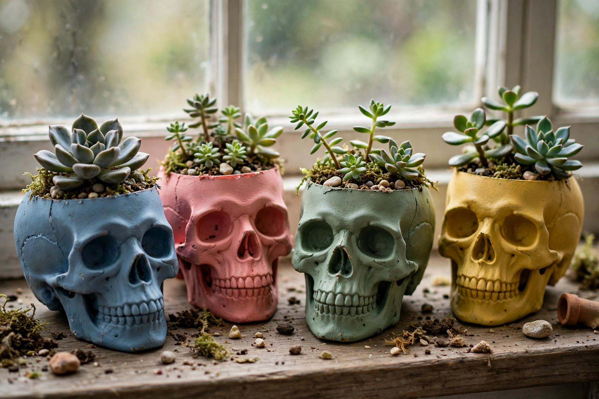 painted skull planters diy halloween decorations