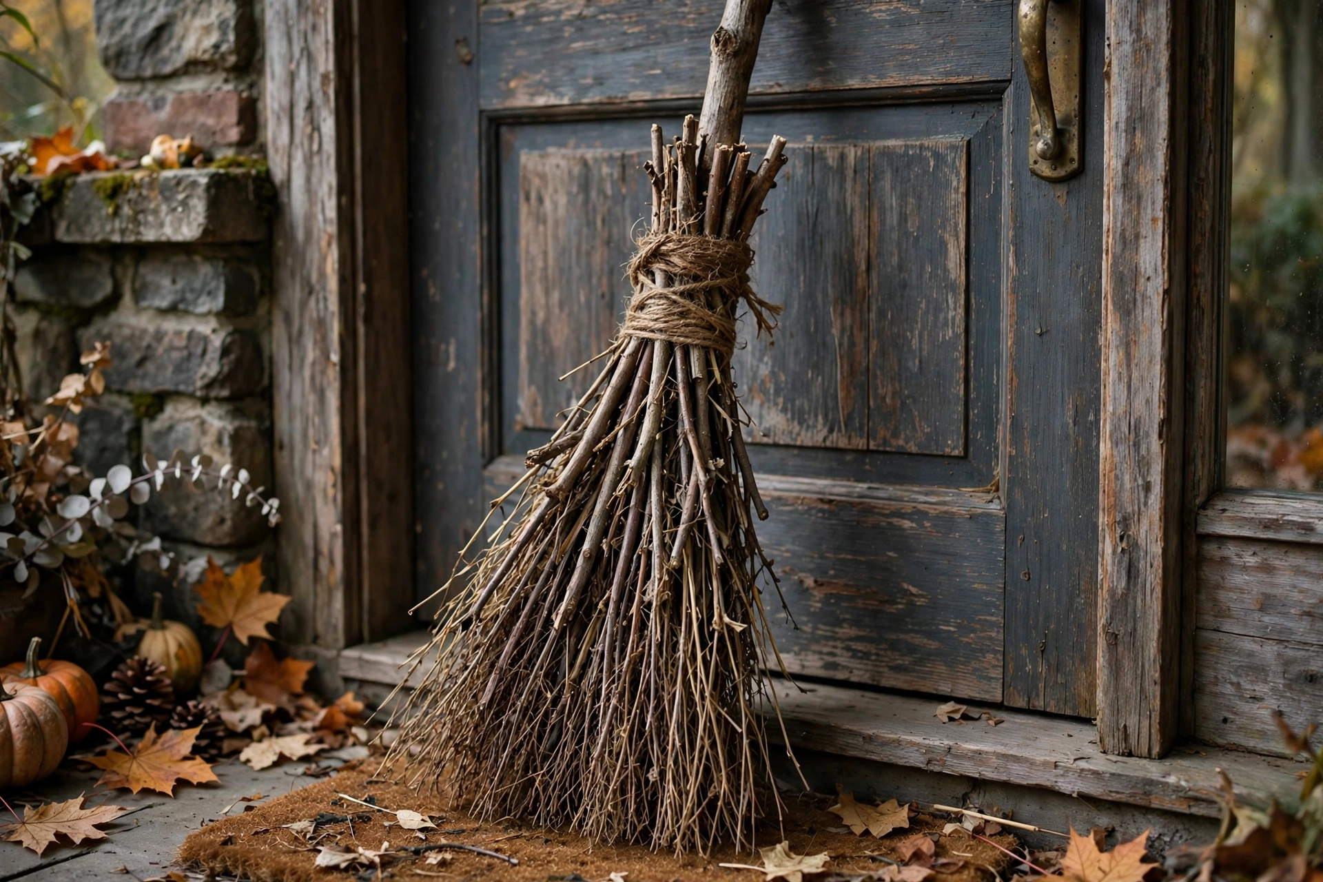 rustic witch broom diy halloween decorations