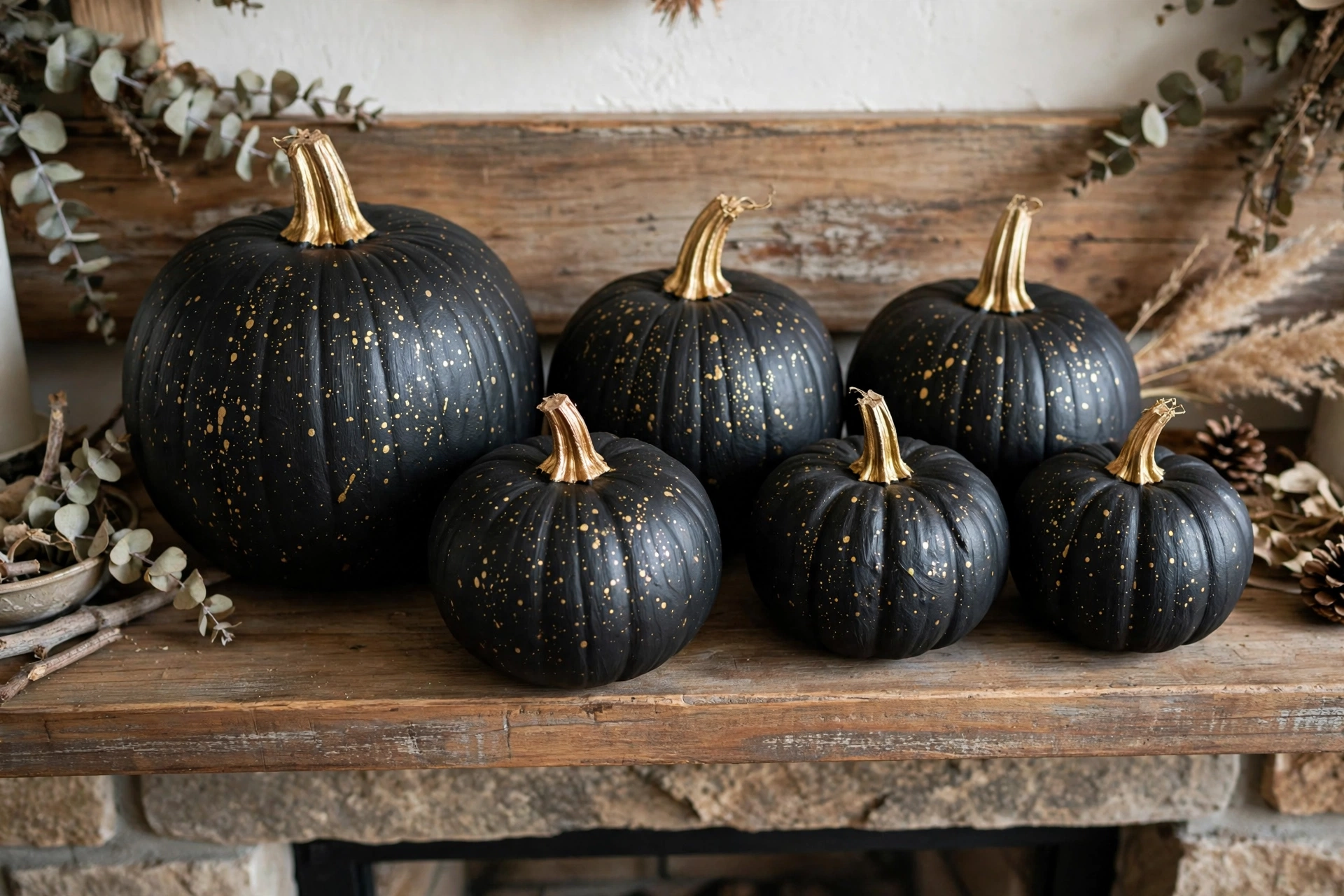 diy painted black and gold pumpkins halloween decorations