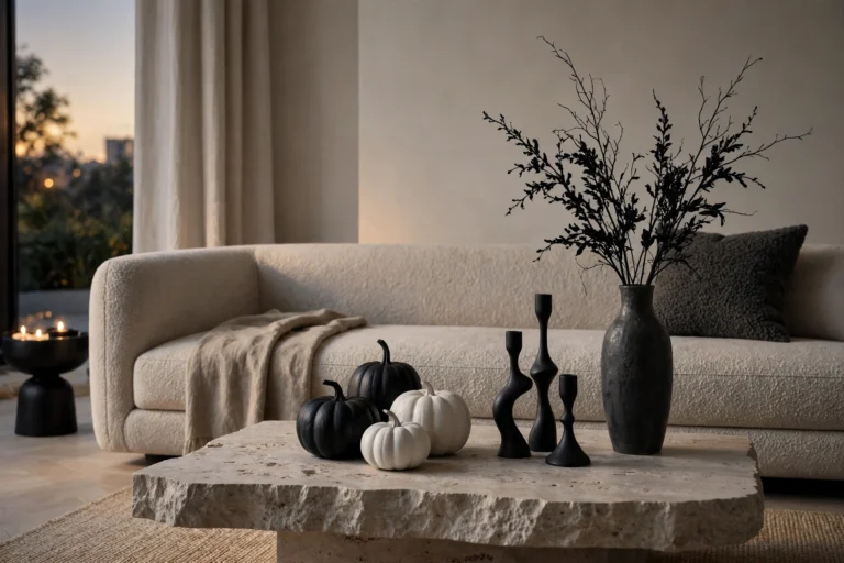 modern halloween decorations in a minimalist living room