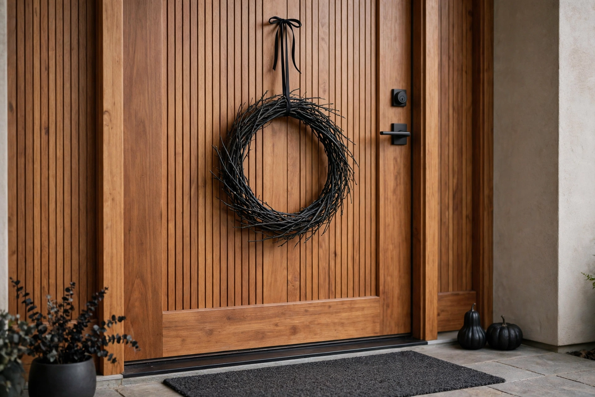 oversized black wreath modern halloween front door decorations