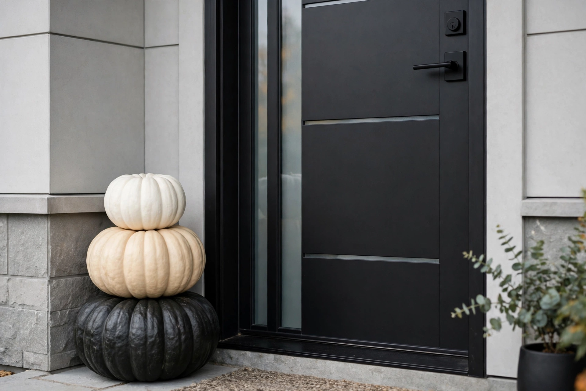 tonal pumpkin stack in cream sage and charcoal modern halloween decor