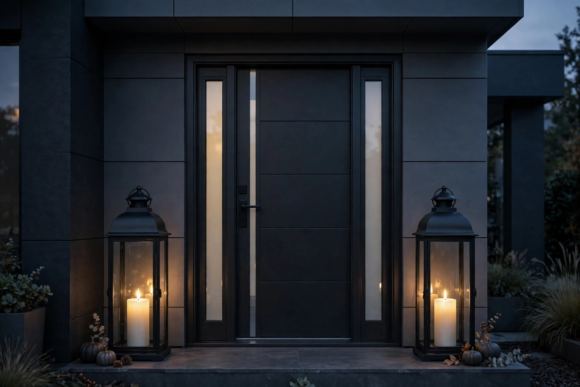oversized black lanterns modern halloween porch decorations
