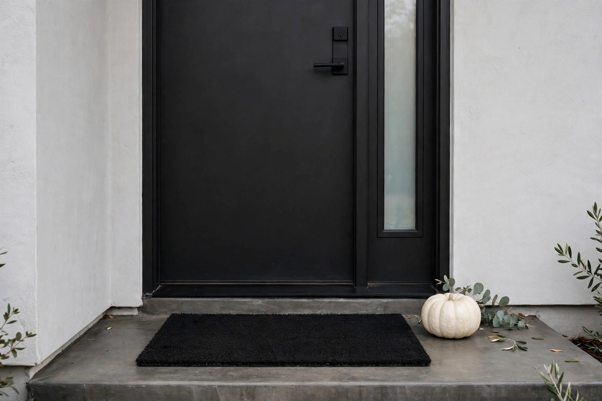 modern minimalist Halloween doormat with small boo text