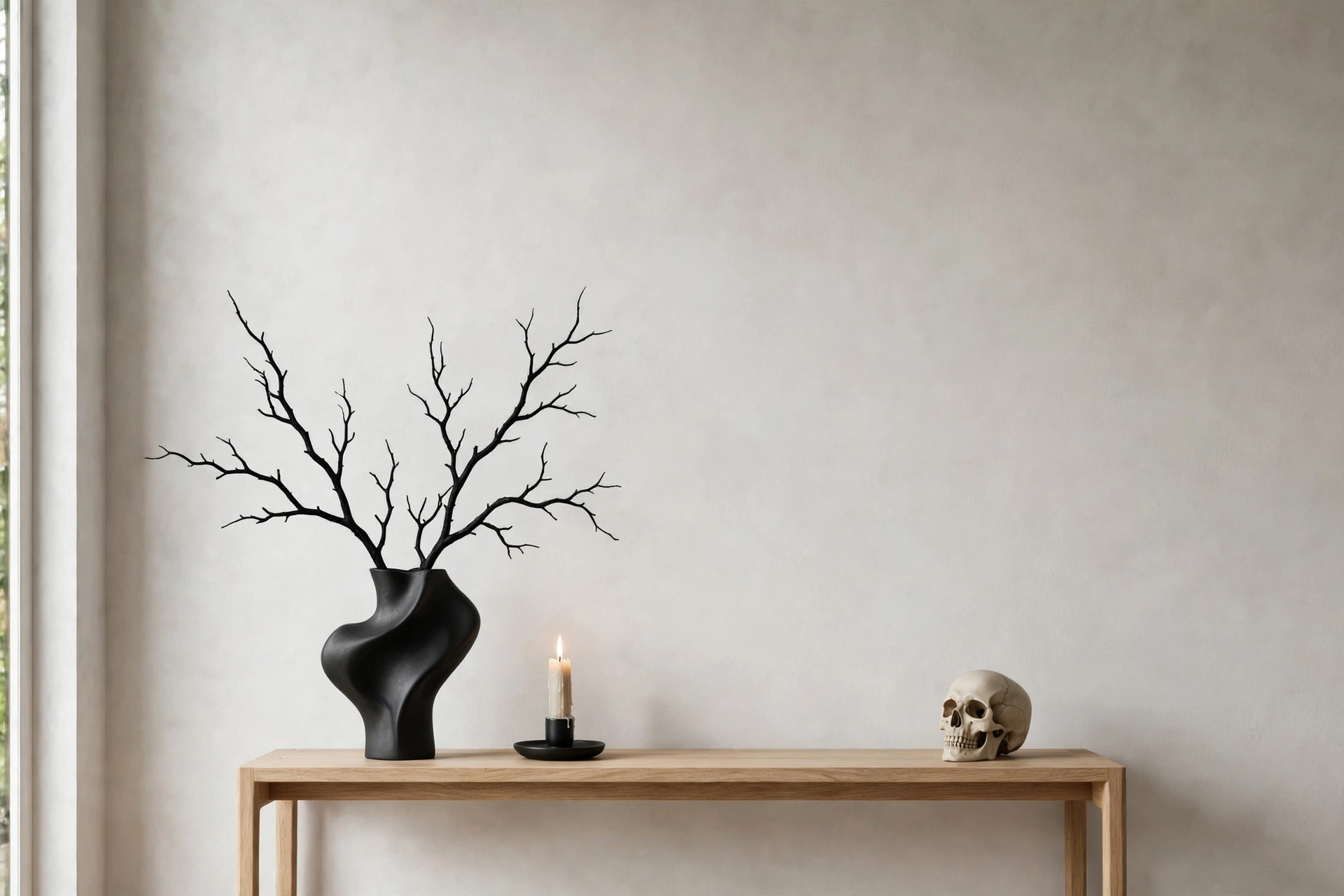 modern halloween entryway console table vignette