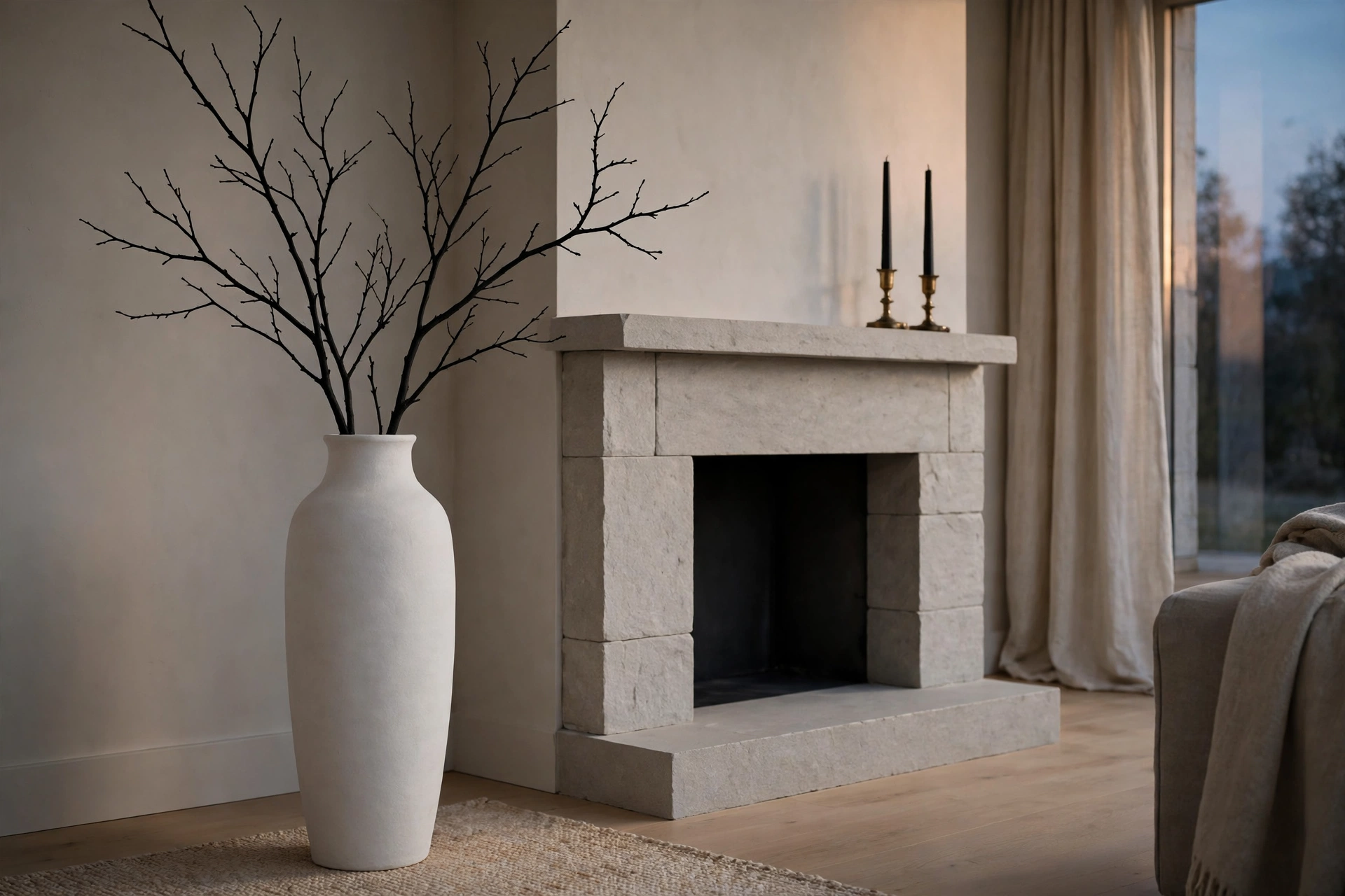 black branch arrangement in a tall vase modern halloween decor