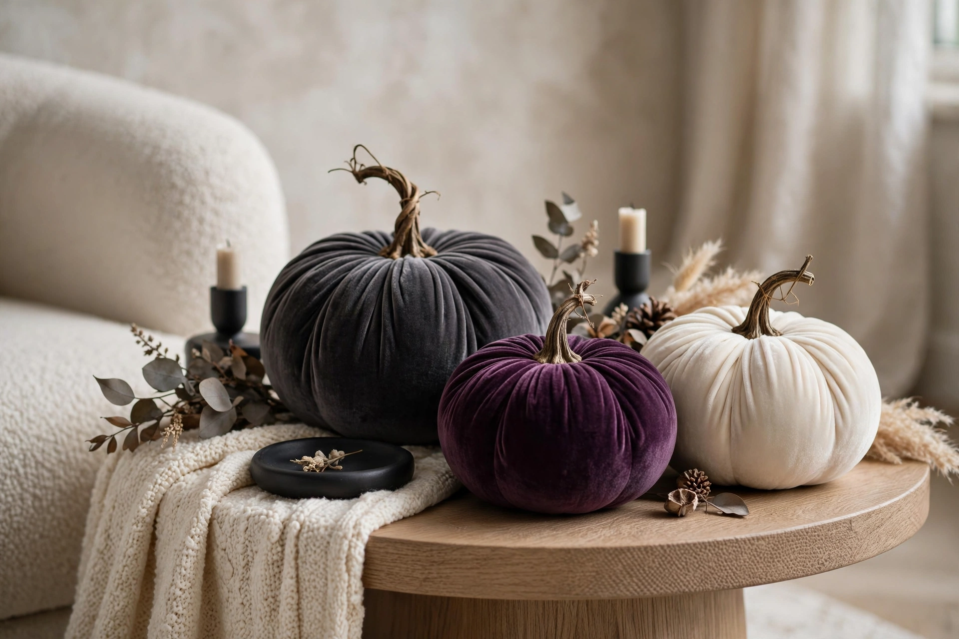 velvet pumpkins modern halloween coffee table decorations