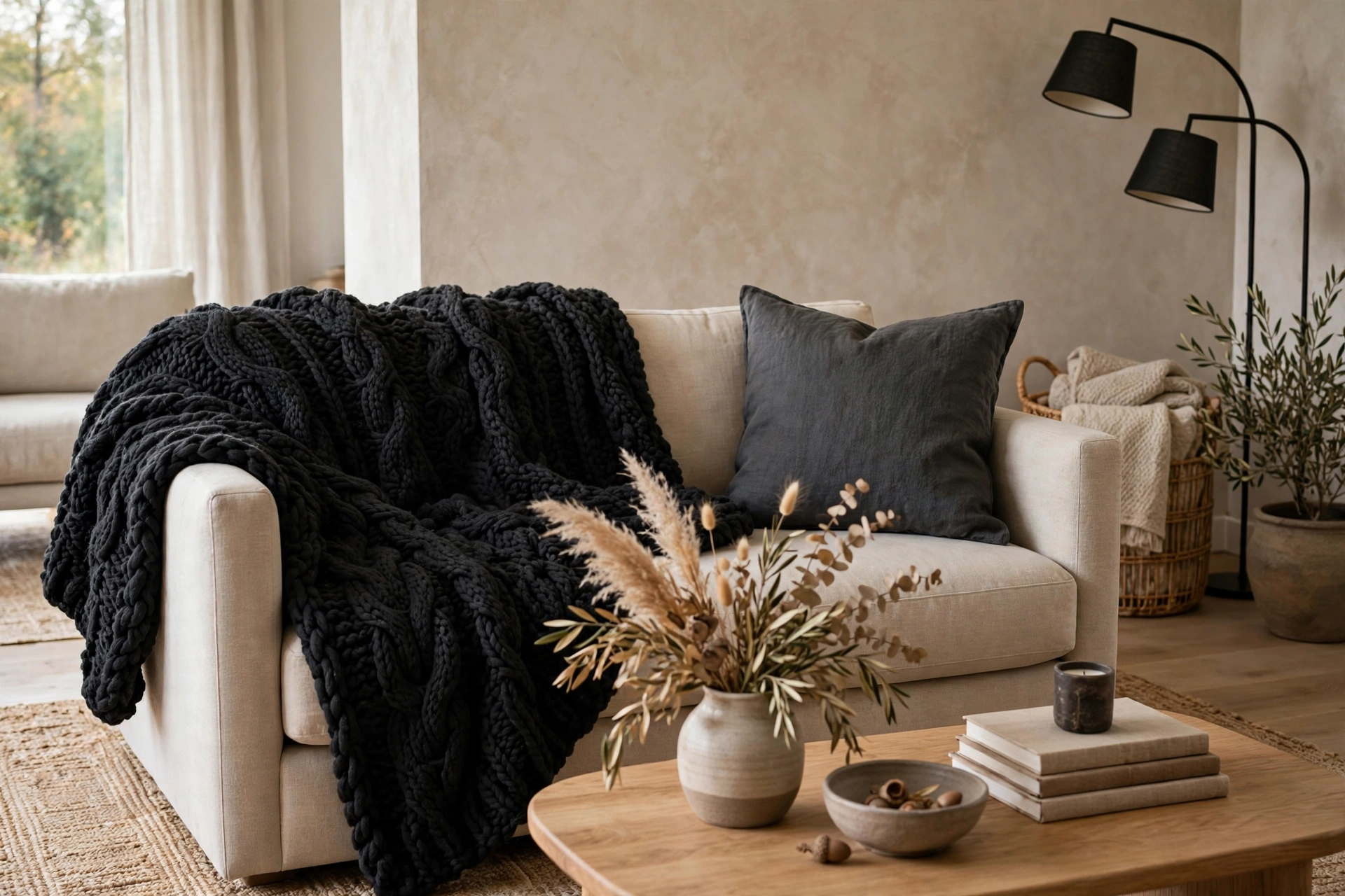 textured black throw blanket modern halloween living room