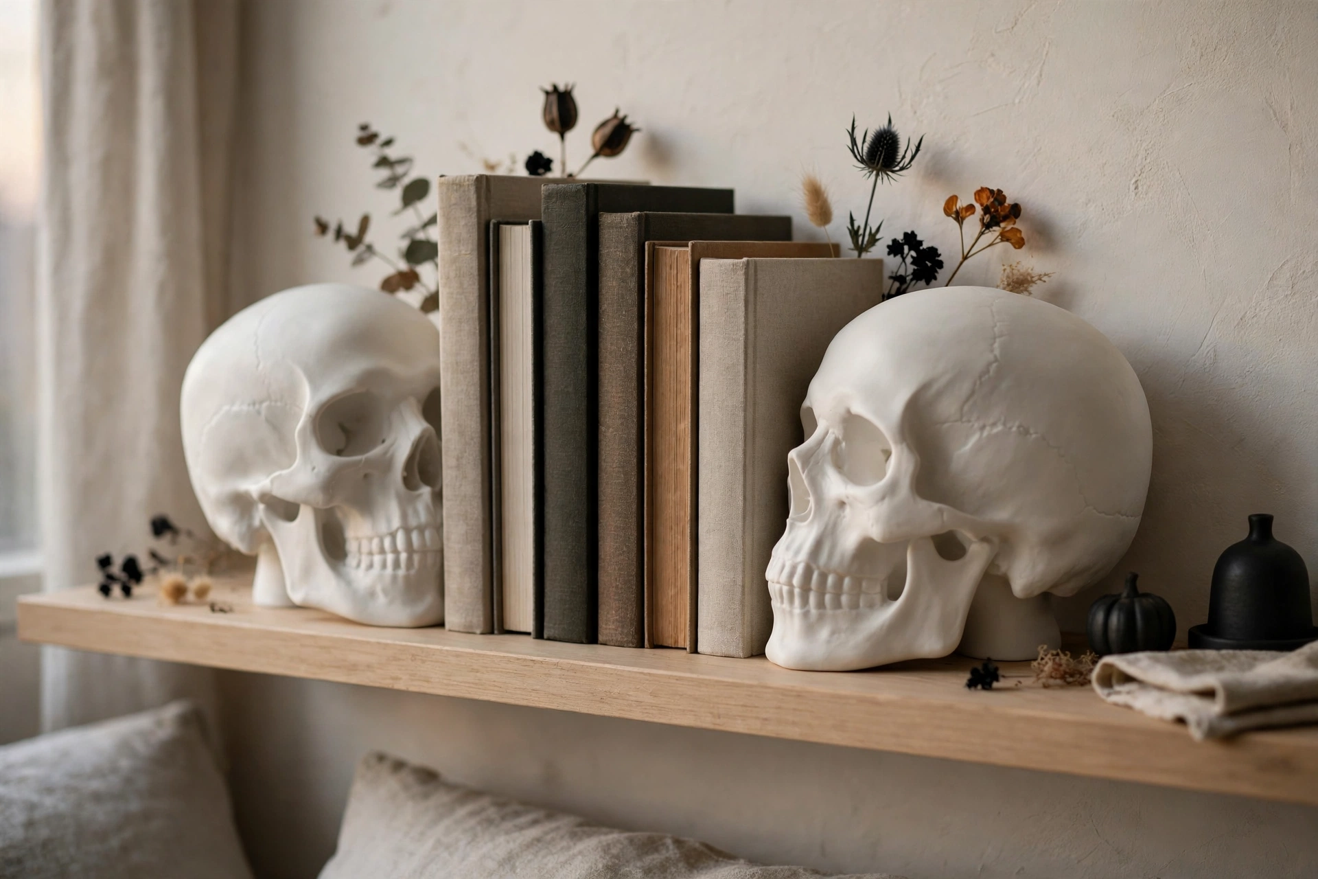 matte skull bookends modern halloween shelf decorations