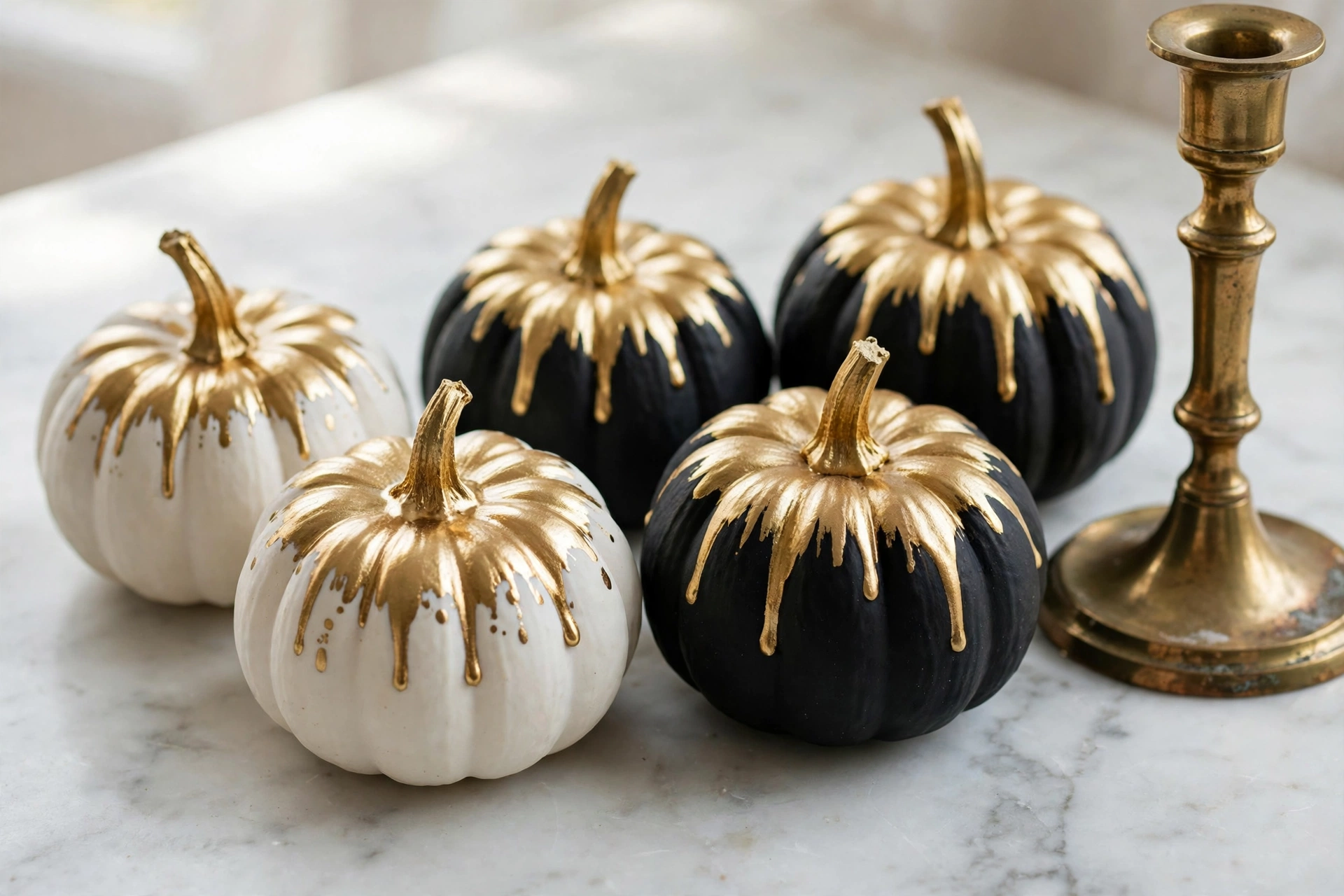 gold dipped mini pumpkins modern halloween window decorations