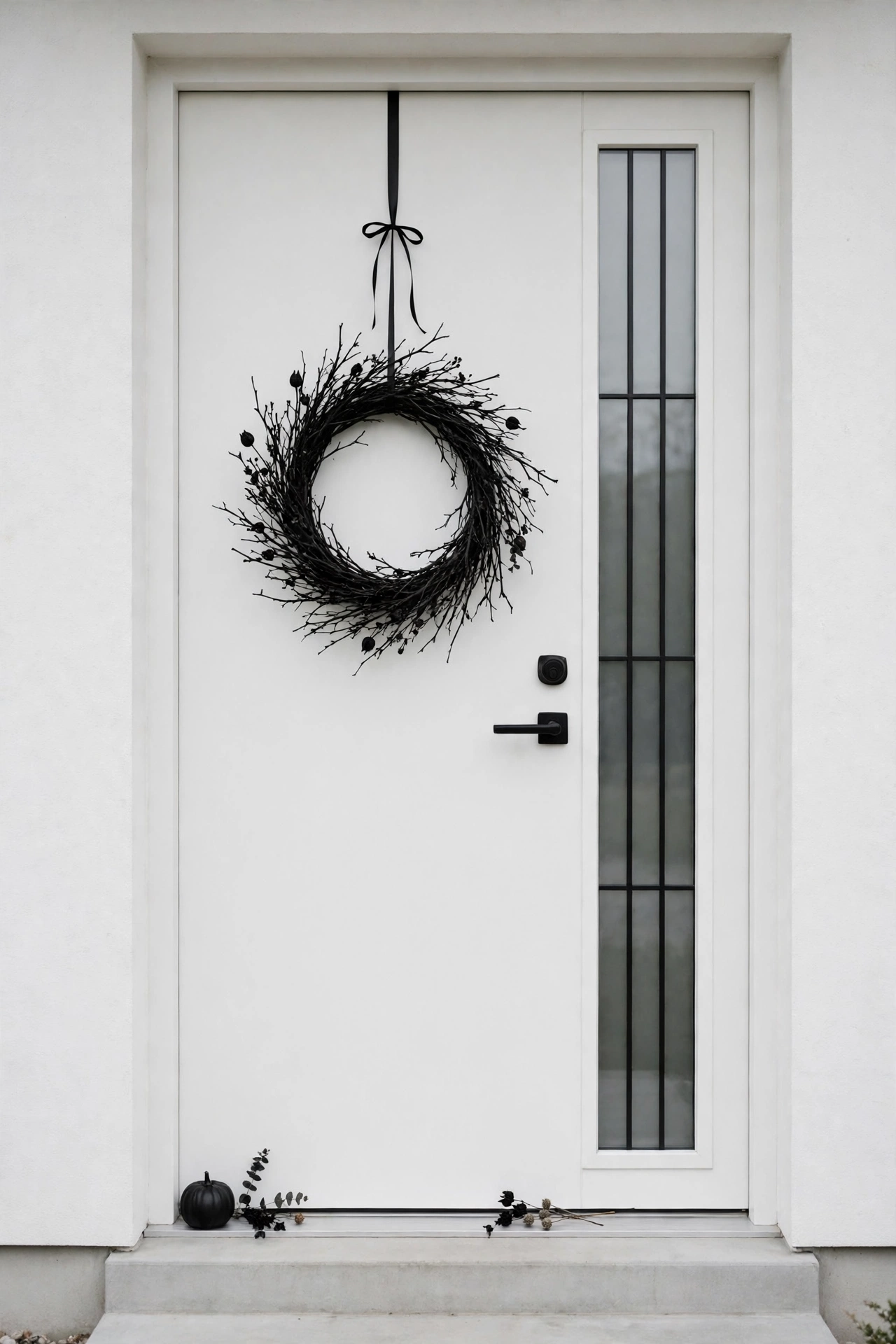 oversized black wreath modern halloween front door decorations
