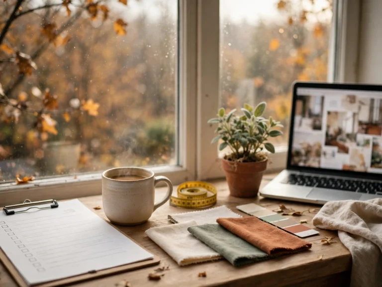black friday checklist on a cozy desk with fabric swatches