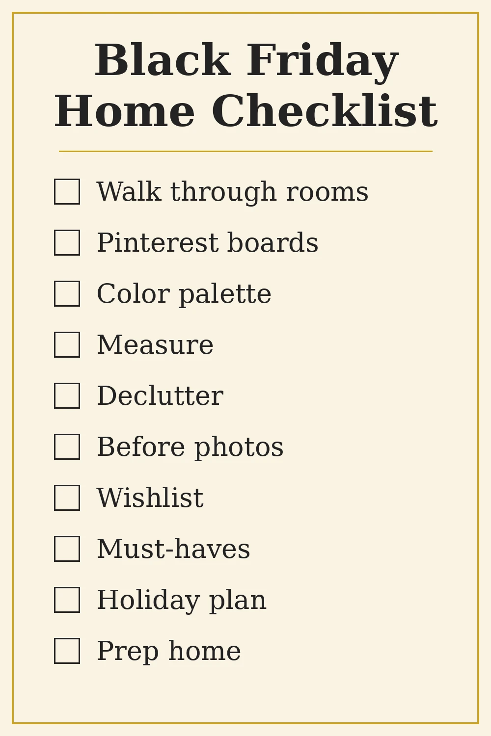 printable black friday checklist for home decor planning