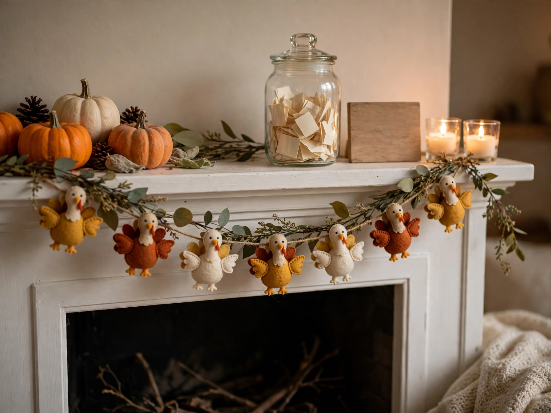 cute thanksgiving mantel decor felt turkey garland