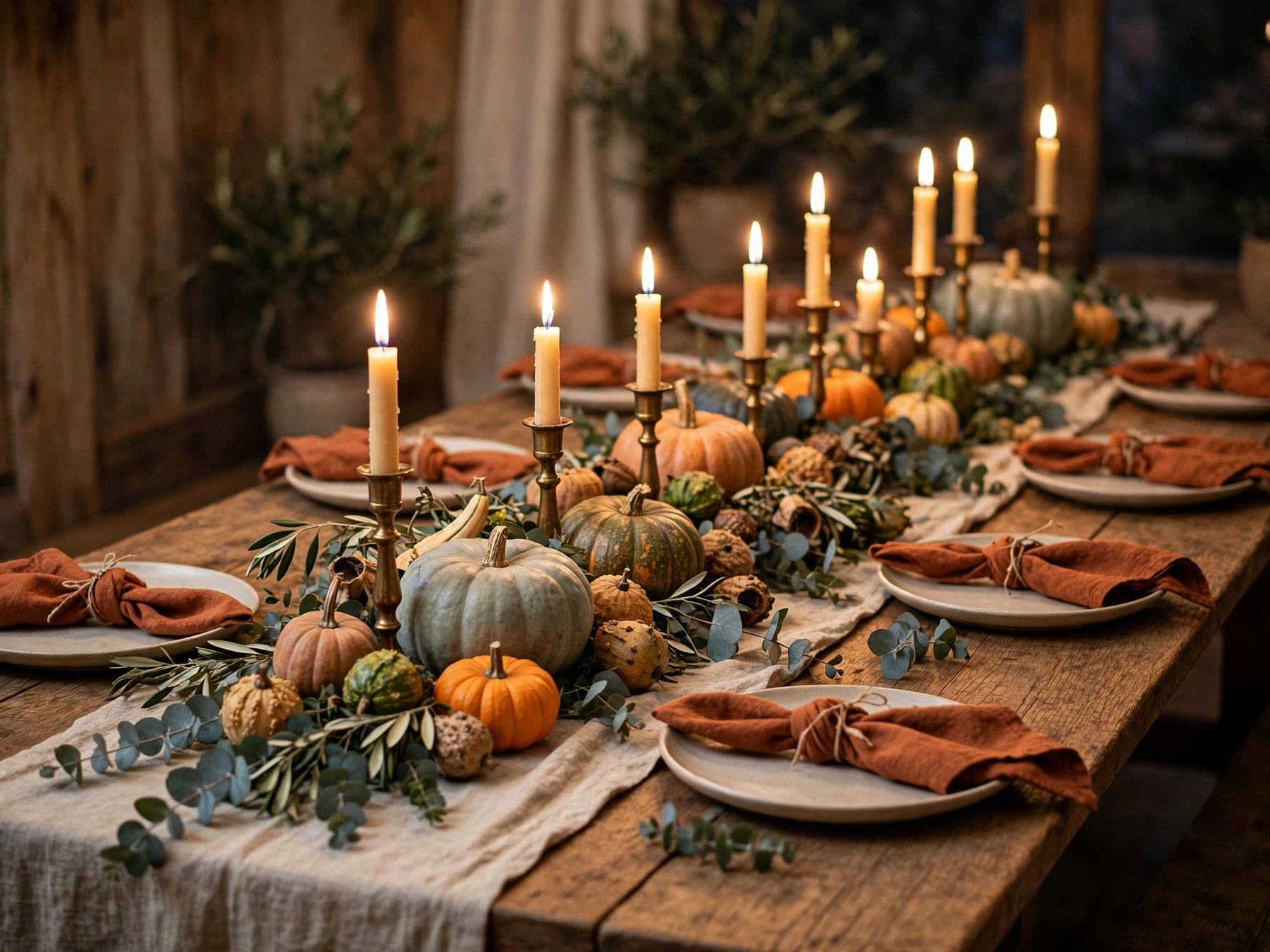 best thanksgiving table decorations low centerpiece and taper candles