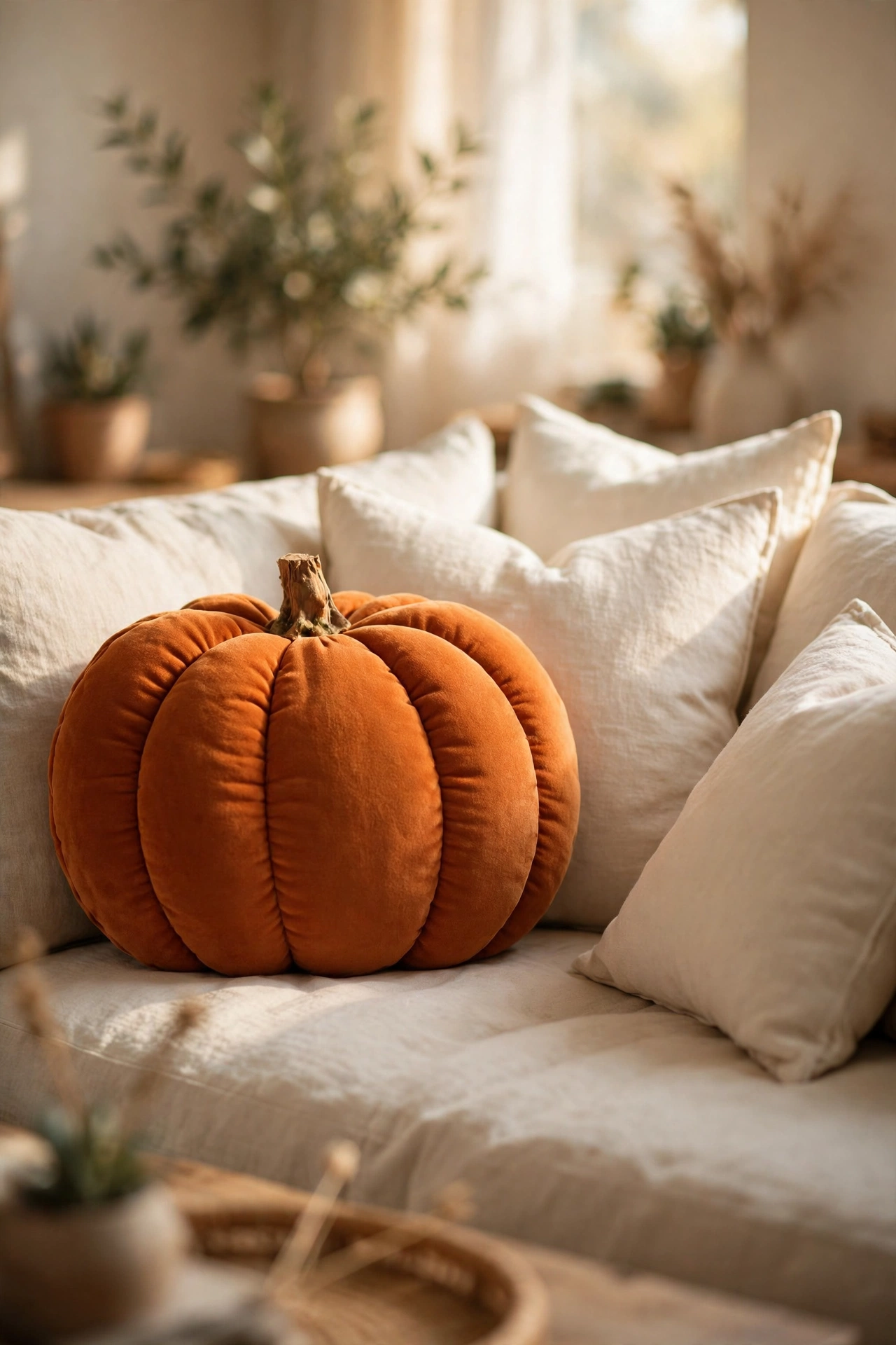 console vignette with pumpkins branches and books