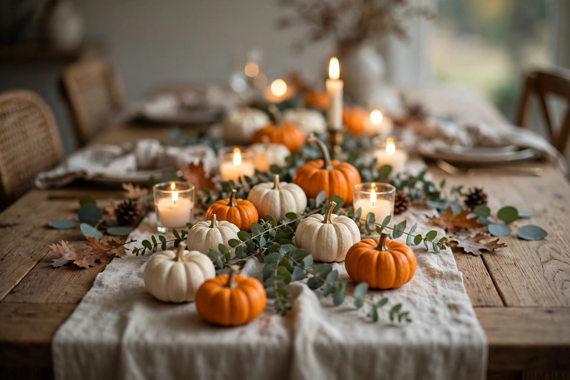 mini pumpkin place cards at a fall table setting