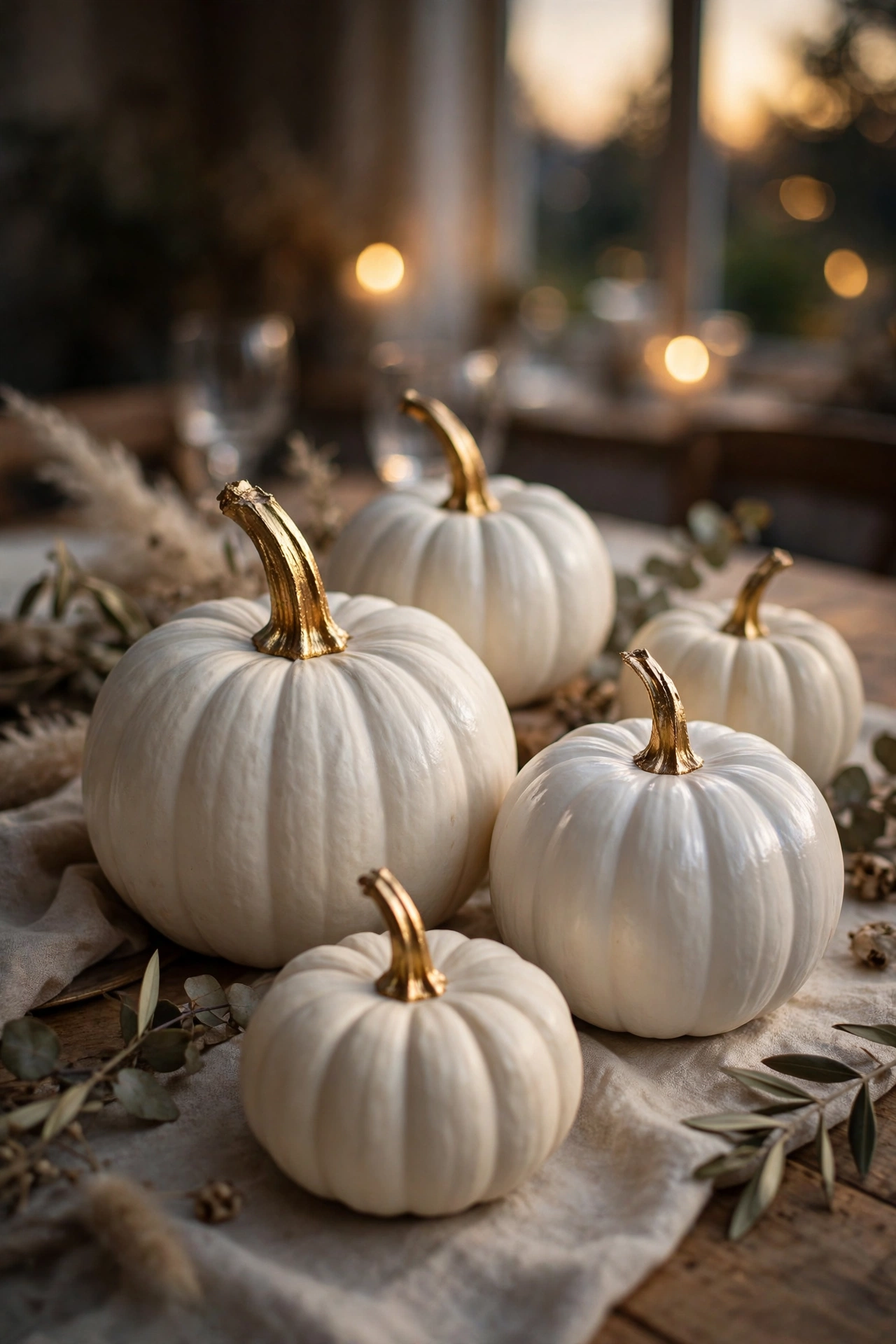 tiny pumpkins on folded napkins table setting