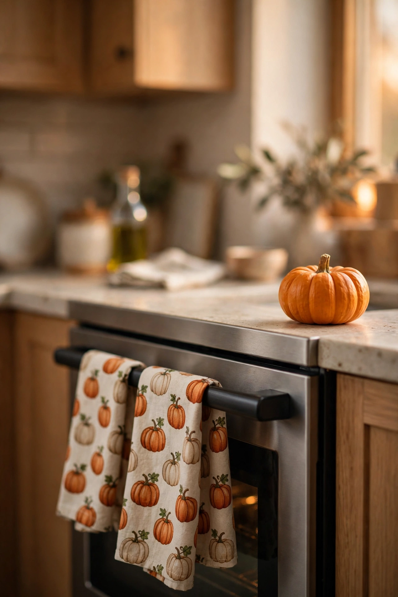 heirloom pumpkin on a cake stand kitchen counter decor