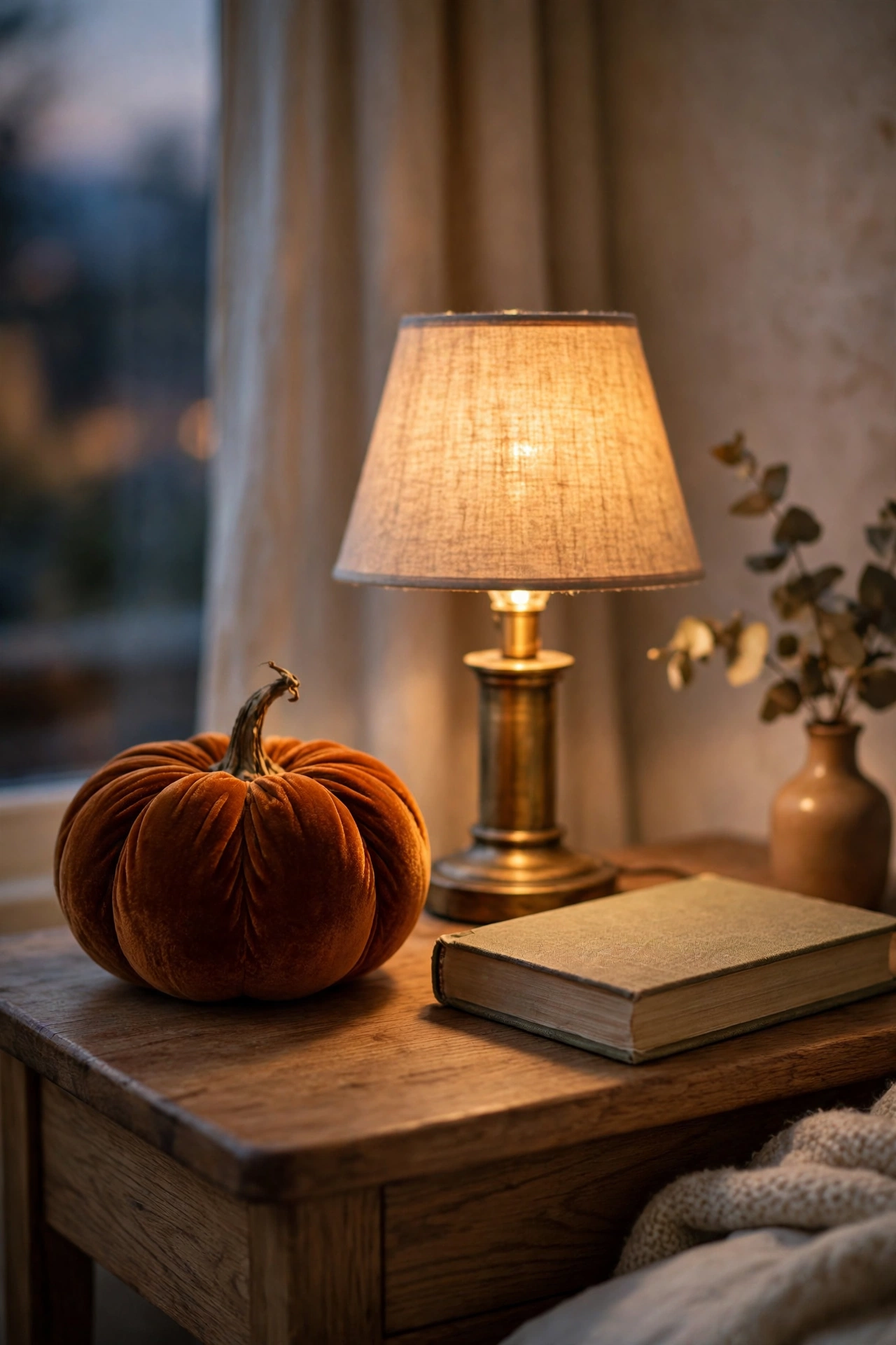 pumpkin print dish towels in a fall kitchen