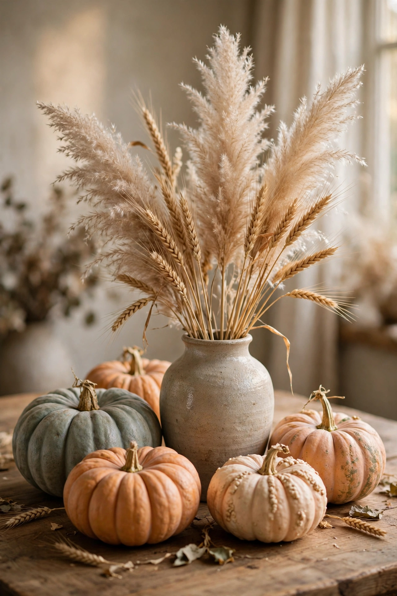 pumpkins on travertine trays earthy modern decor